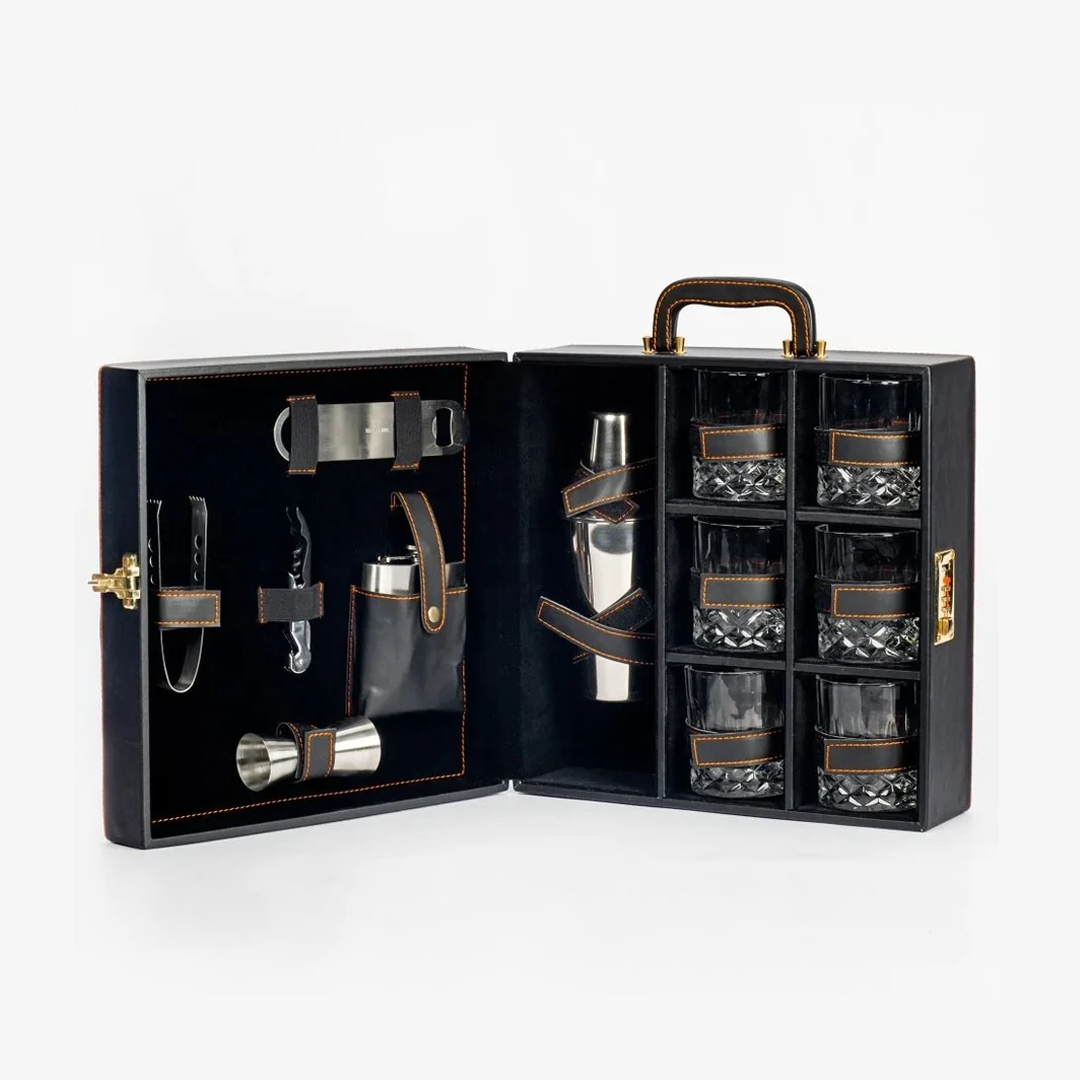 Luxury Black Portable Bar Set with Leather Case | 12-Piece Set Mugdog- Buy Your Gifting Items