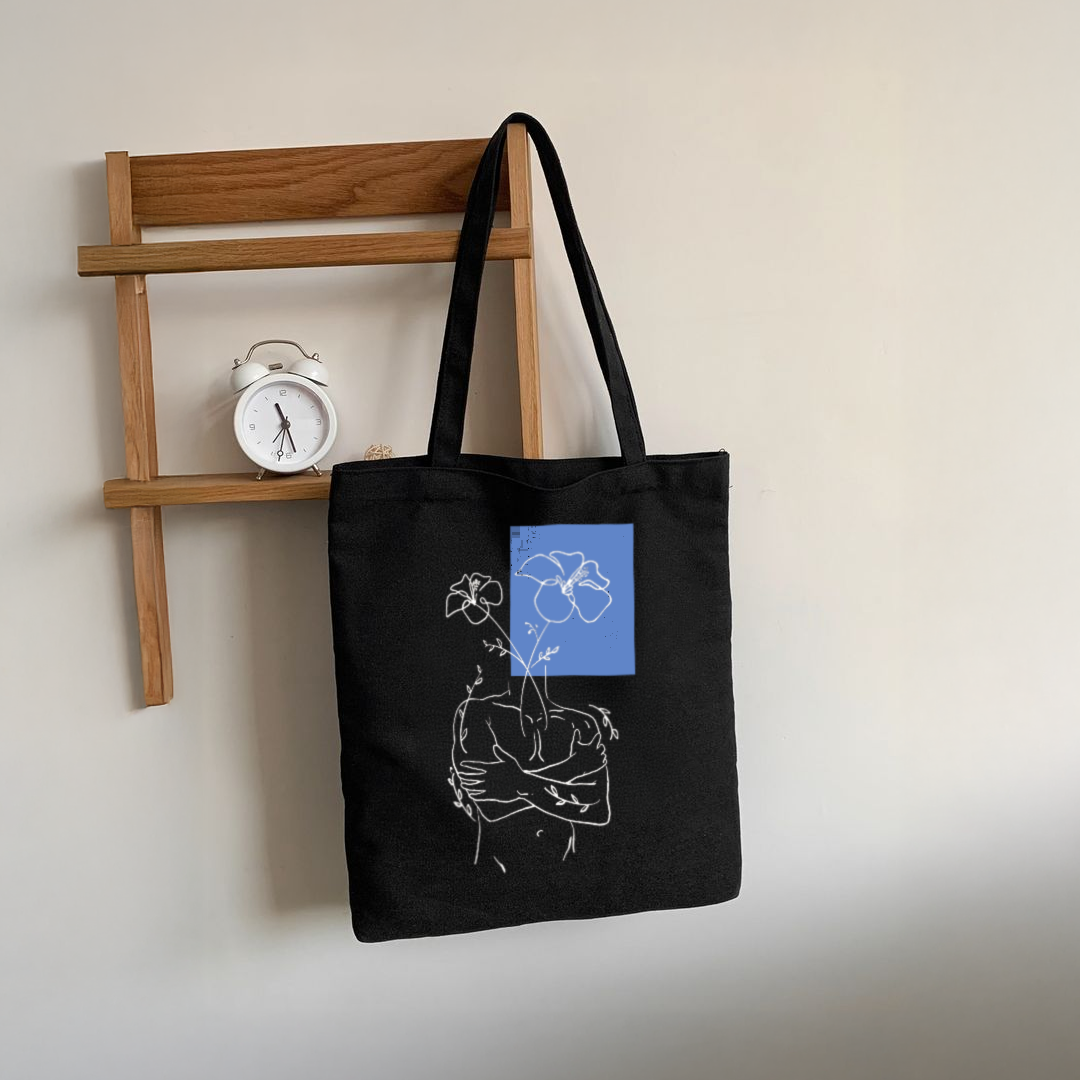 Mugdog Black Canvas Tote Bag for Women | Multipurpose Tote Bags | Cute Hand Bag for Women