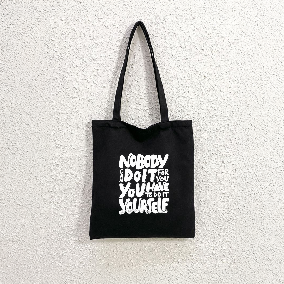 Mugdog Black Canvas Tote Bag for Women | Perfect for quote lovers
