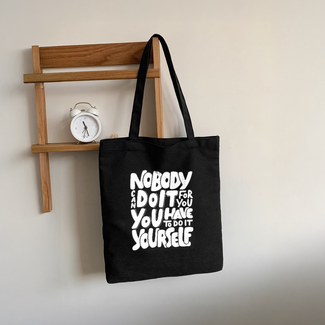 Mugdog Black Canvas Tote Bag for Women | Perfect for quote lovers