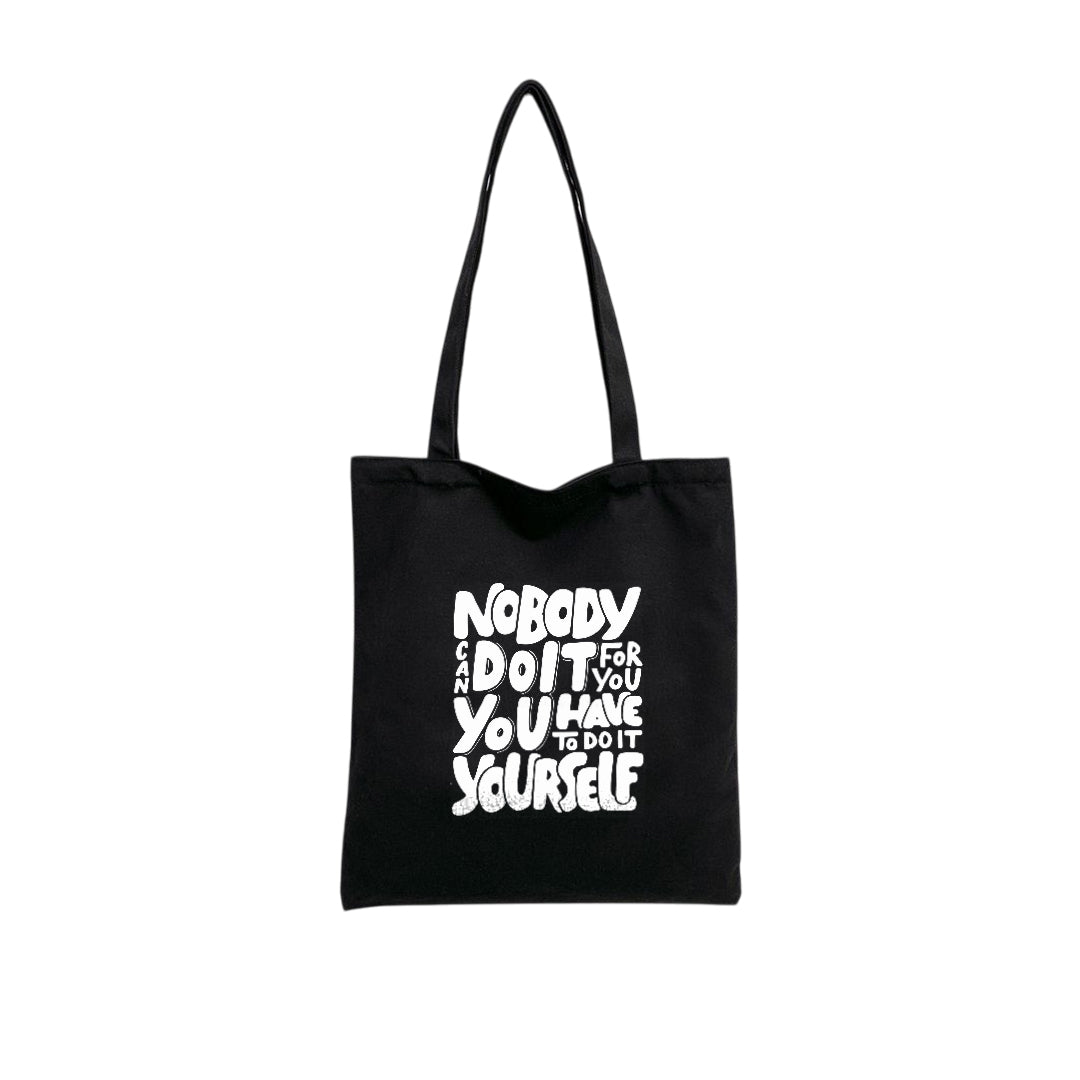 Mugdog Black Canvas Tote Bag for Women | Perfect for quote lovers