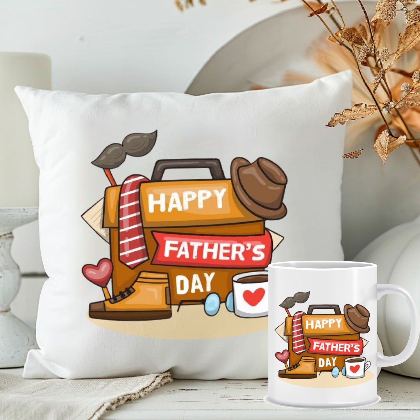 Happy Father's Day Cushion with Mug Combo | Customized Gifts for Father | MugDog