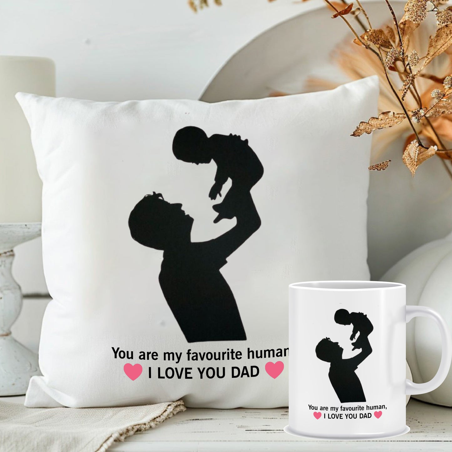 I LOVE YOU DAD Cushion& Mug Combo | Personalised Cushion Mug for Dad | MugDog