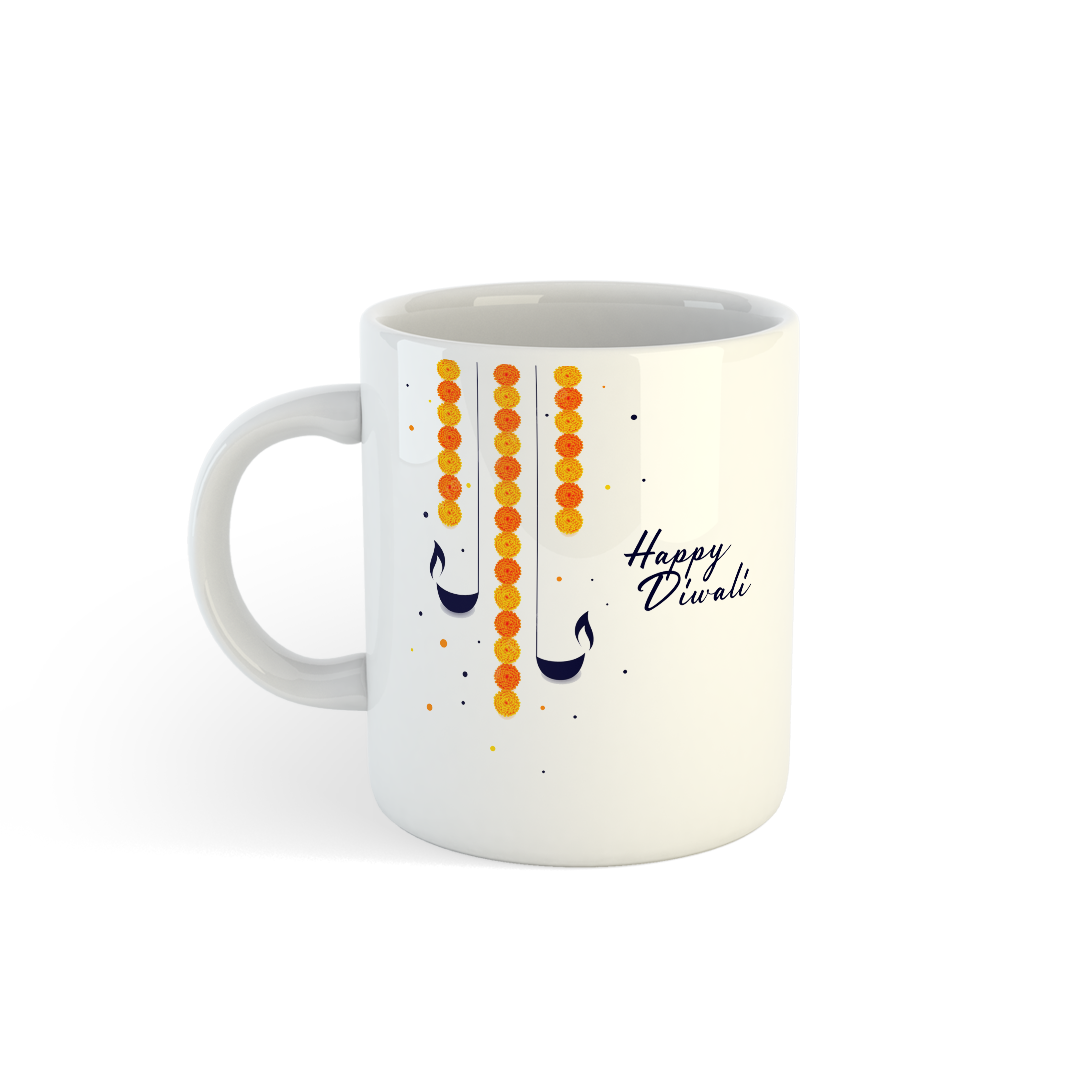 Happy Diwali Mug | Flower & Diya Design Ceramic Mug Mugdog- Buy Your Gifting Items