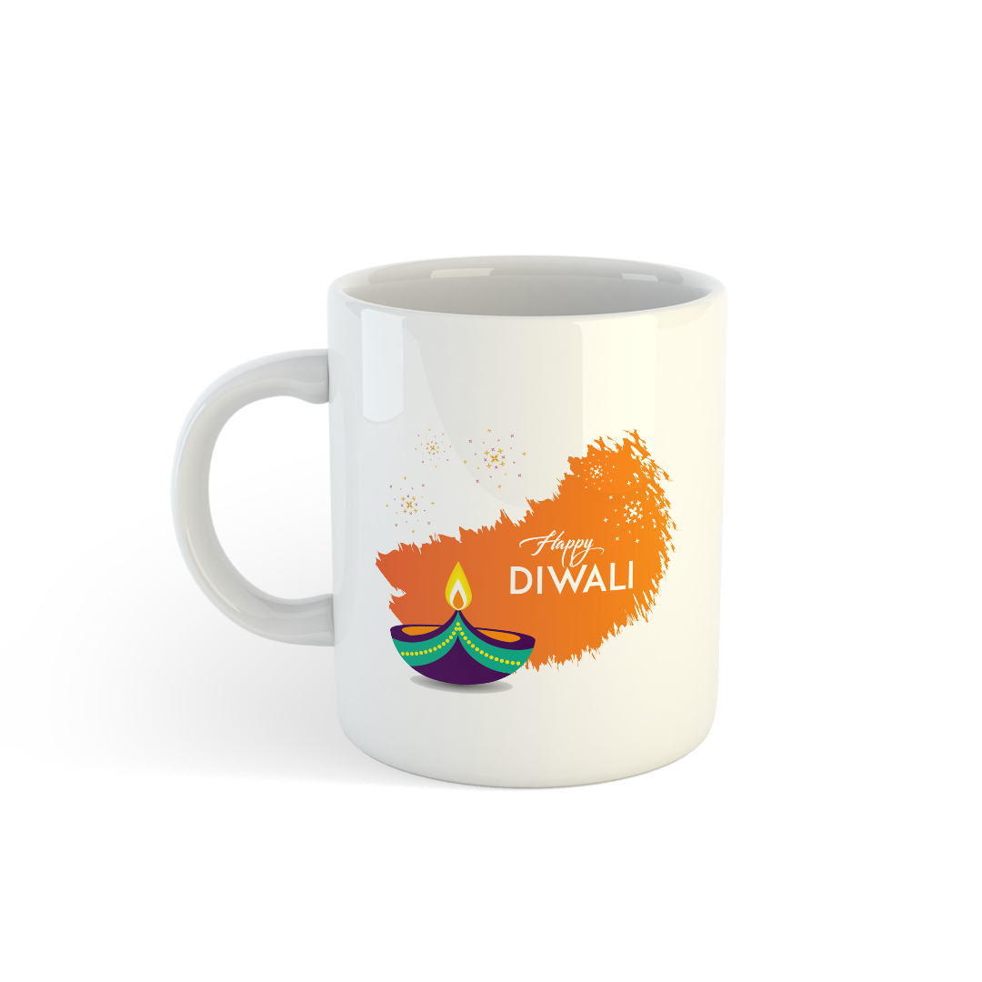 Happy Diwali Mug with Colorful Diya Design | Festive Ceramic Mug