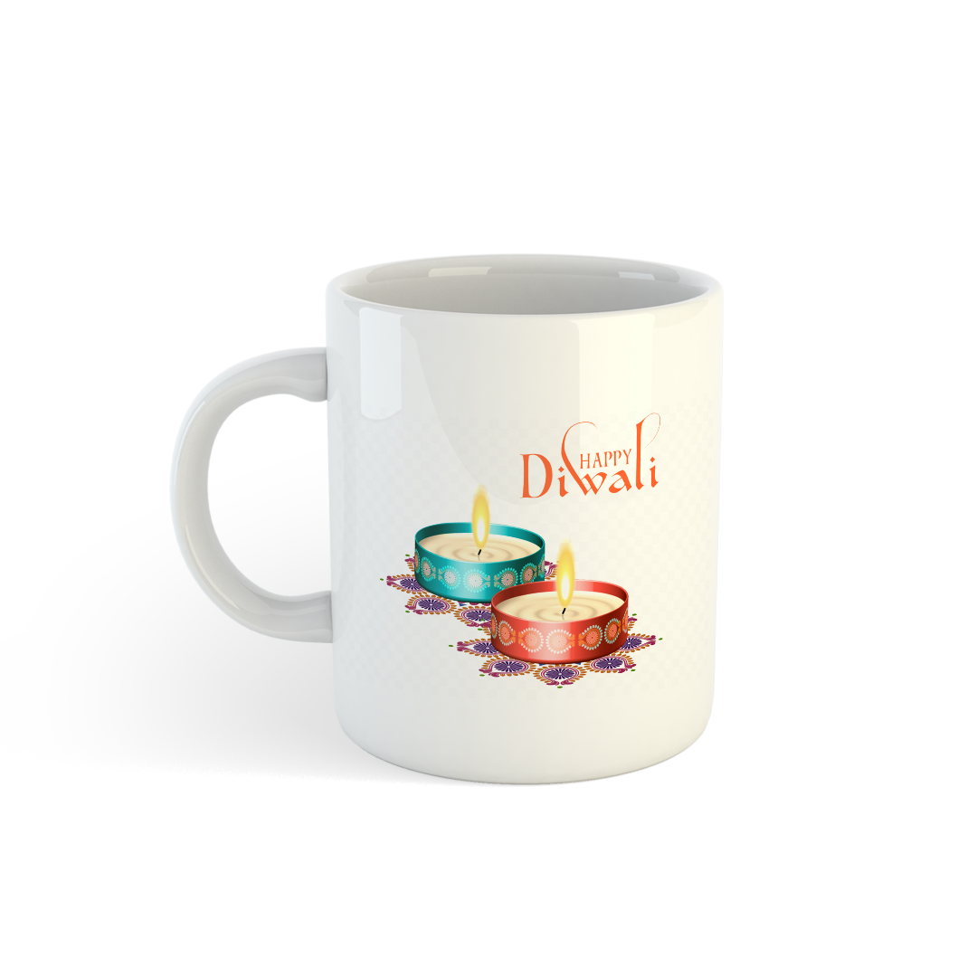 Happy Diwali Mug | Festive Diwali Gift Mug | Diya Design Ceramic Mug