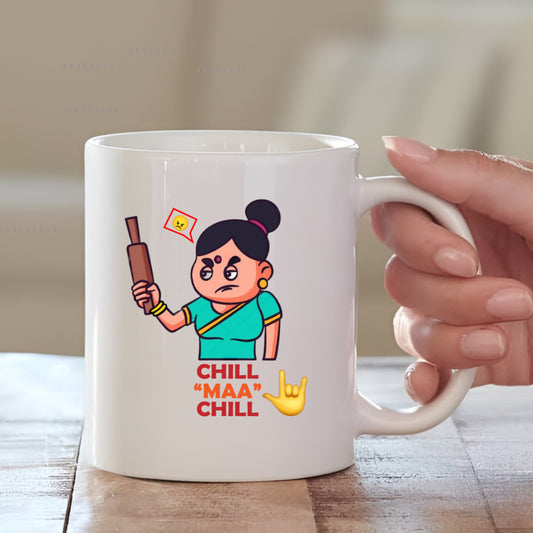 Chill Maa Chill Cute Cartoon Illustration Ceramic Coffee Mug for Mother | Mother's Day Gift