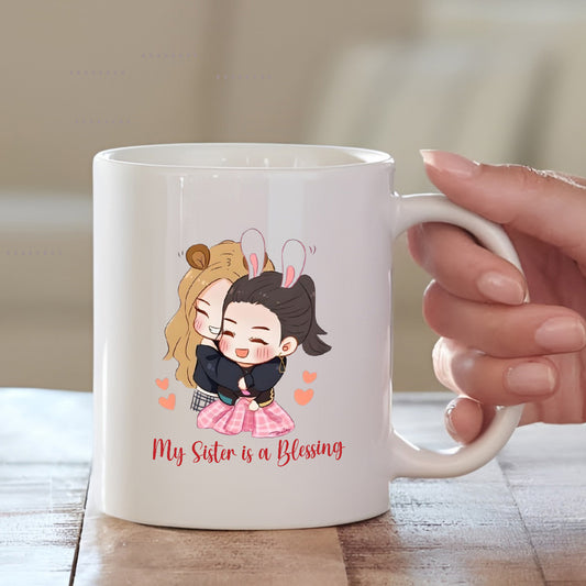 My Sister Is a Blessing Mug – Cute Cartoon Print Gift for Rakhi