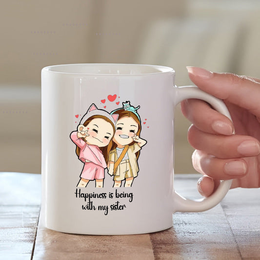 Happiness Is Being With My Sister – Cute Cartoon Mug Mugdog- Buy Your Gifting Items