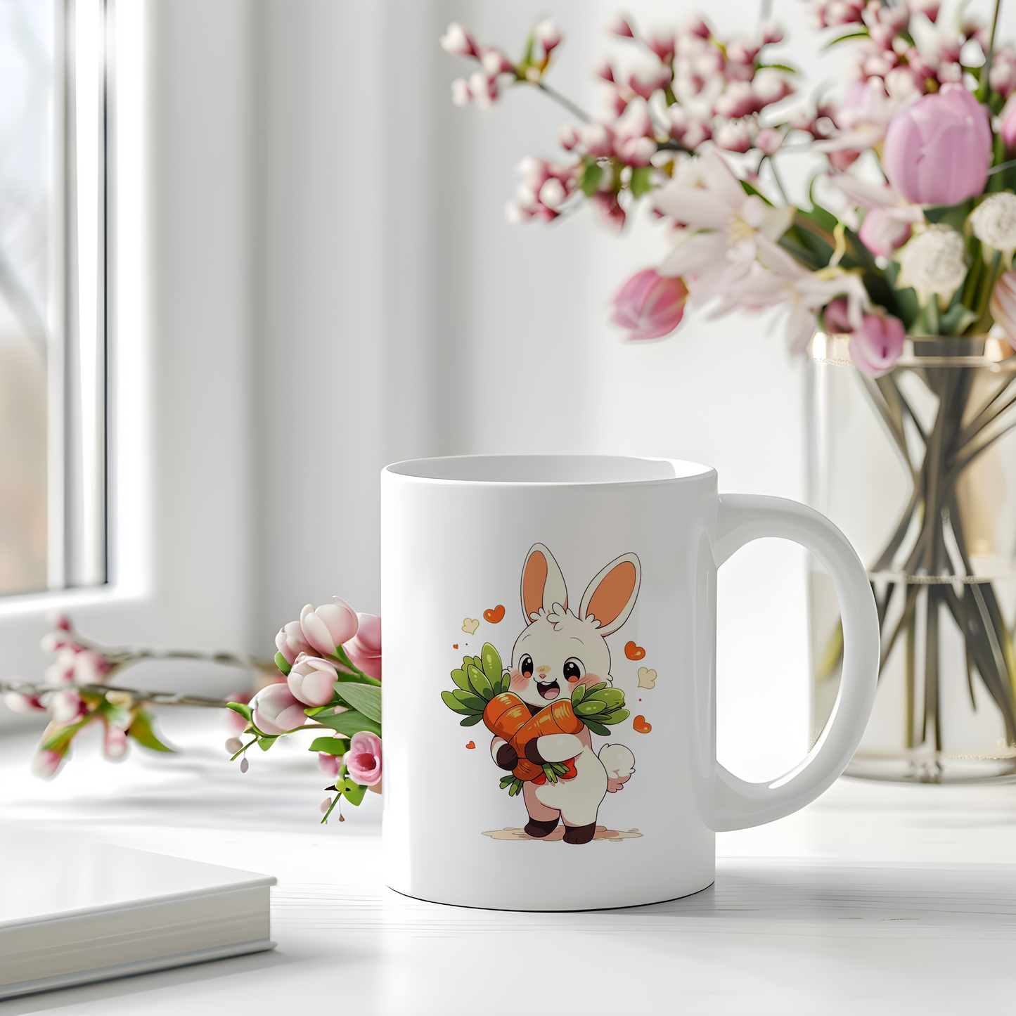 Cute Bunny Mug | Adorable Rabbit Holding Carrots Design Mug