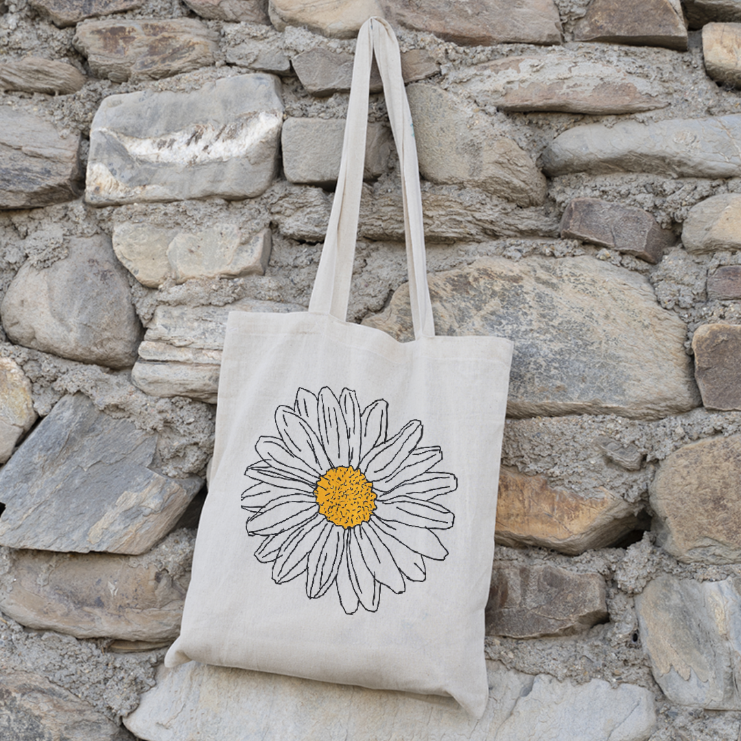 Minimalist Daisy Canvas Tote Bag | Reusable Shopping Bag | Mugdog- Buy Your Gifting Items