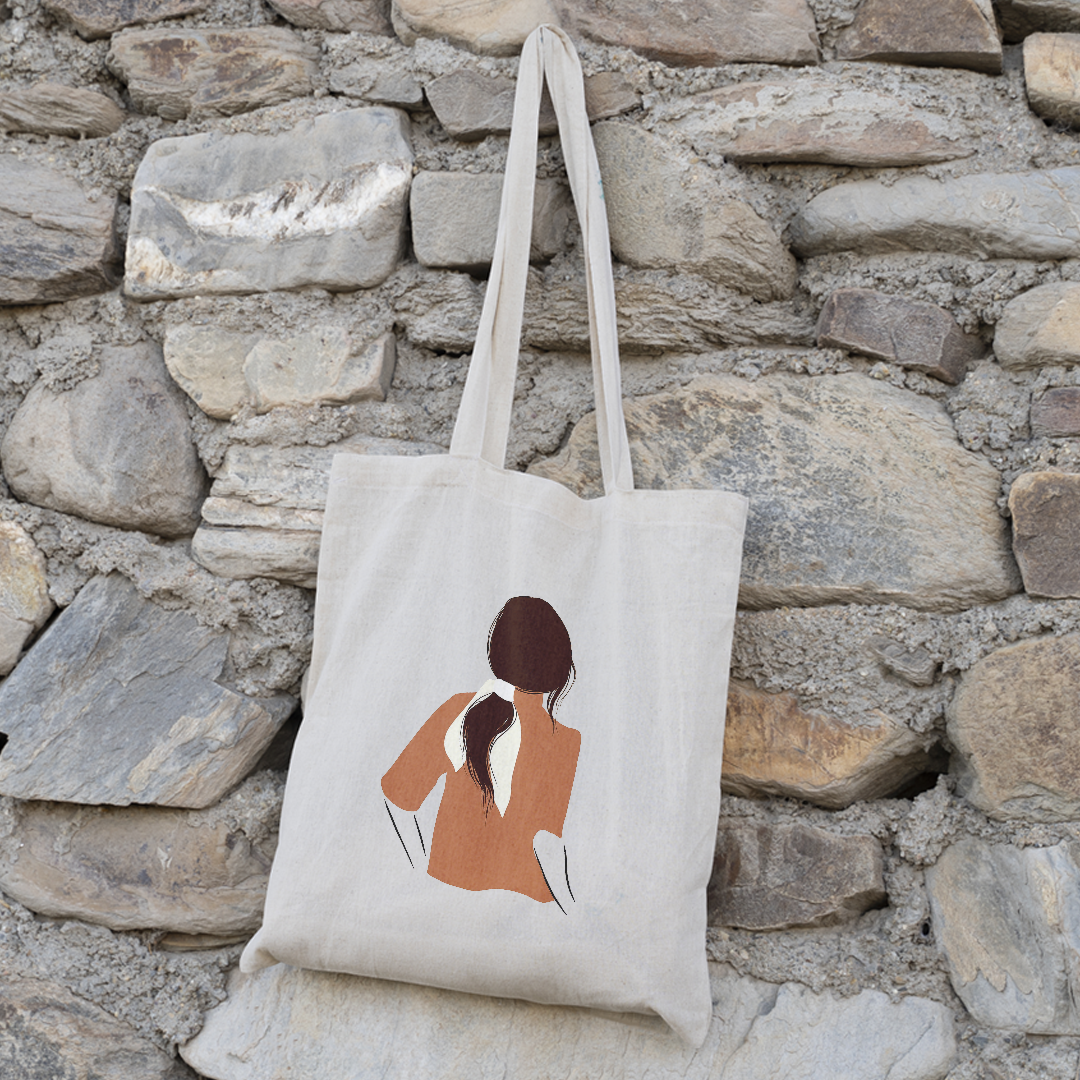 Girl Illustration Tote Bag | Whimsical Canvas Bag