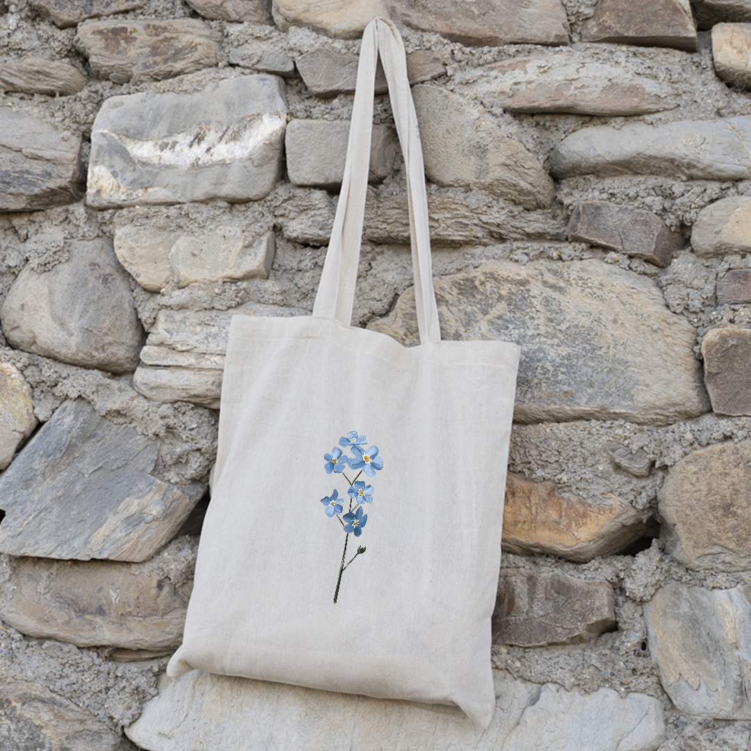 Forget-Me-Not Flower Canvas Tote Bag | Nature-Inspired Tote Bag Mugdog- Buy Your Gifting Items