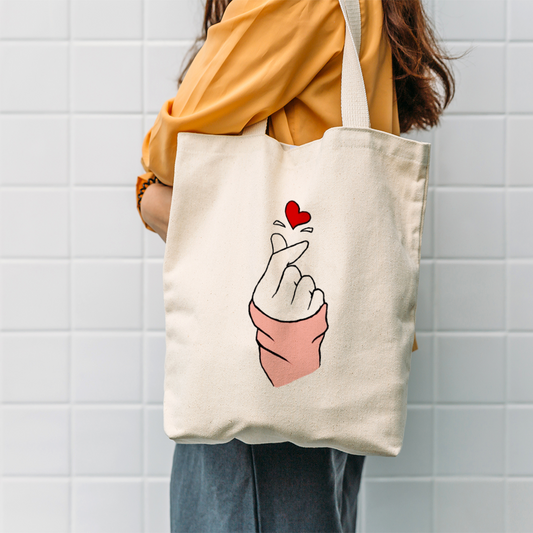 Korean Heart Canvas Tote Bag | Cute & Stylish Eco-Friendly Tote for Everyday Use