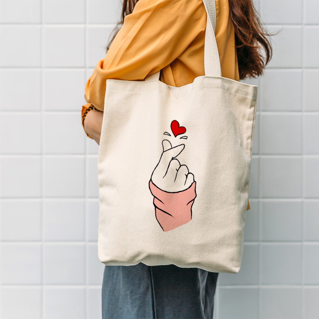 Korean Heart Canvas Tote Bag | Cute & Stylish Eco-Friendly Tote for Everyday Use Mugdog- Buy Your Gifting Items