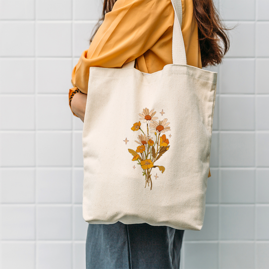 Chic Flower Printed Canvas Tote Bag | Floral Design Eco-Friendly Bag