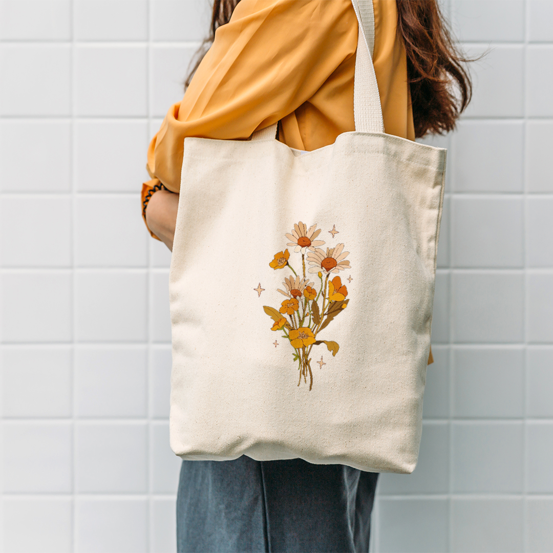 Chic Flower Printed Canvas Tote Bag | Floral Design Eco-Friendly Bag Mugdog- Buy Your Gifting Items