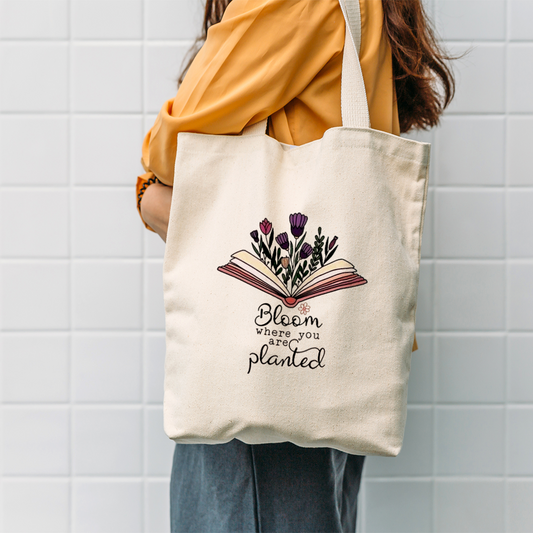 Floral Tote Bag | Floral & Book Design Tote Bag