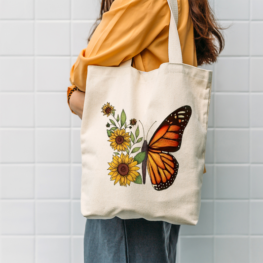 Butterfly Flower Design Tote Bag | Stylish Eco-Friendly Canvas Bag