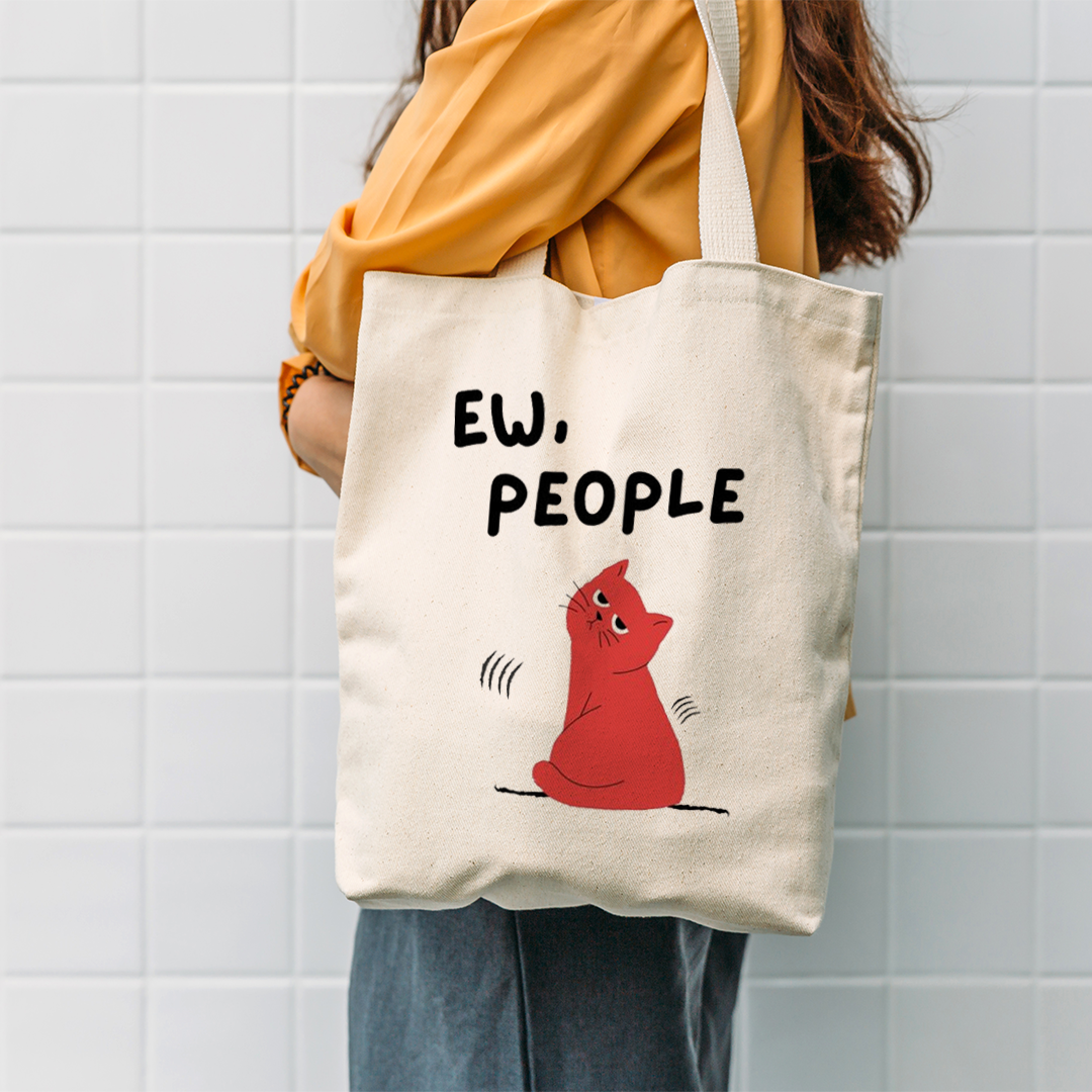 Cute Cat Illustration Tote Bag | Adorable & Fun Canvas Bag Mugdog- Buy Your Gifting Items