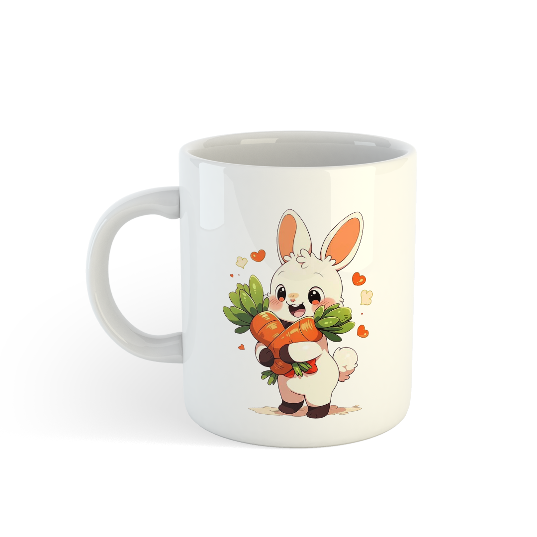 Cute Bunny Mug | Adorable Rabbit Holding Carrots Design Mug Mugdog- Buy Your Gifting Items