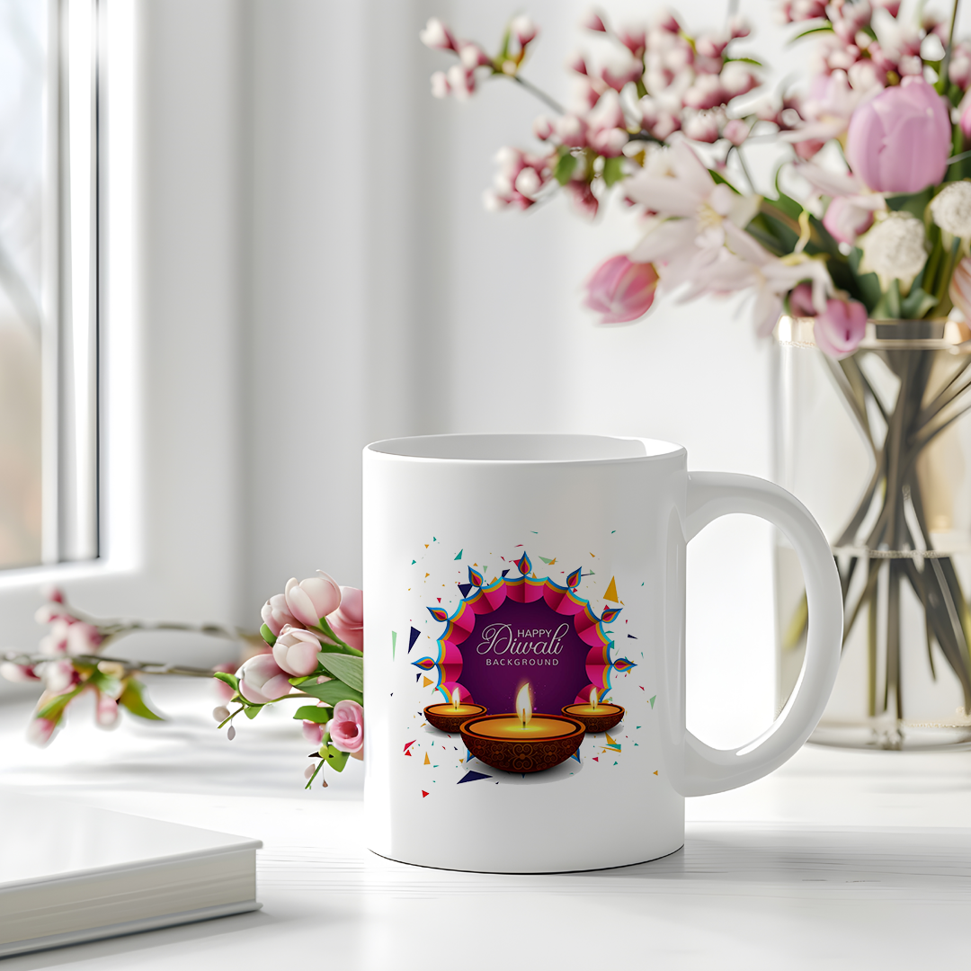 Diwali Mug | Rangoli Diya Print Mug | Perfect Festival Gift