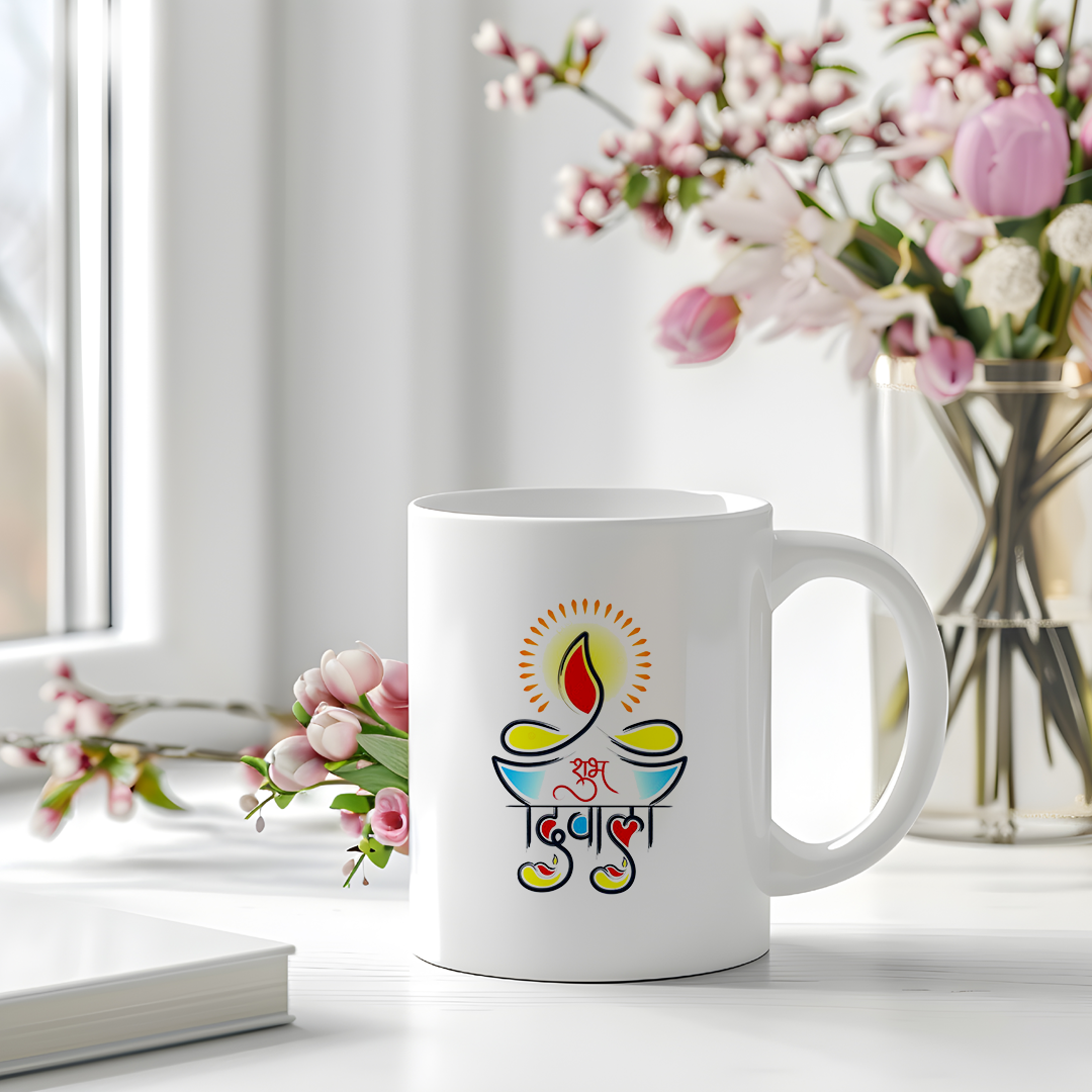 Colorful Shubh Diwali Mug | Traditional Diya Design | Perfect Festival Gift