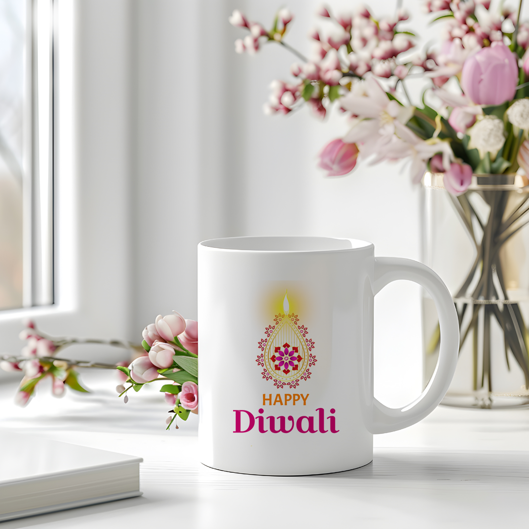Happy Diwali Mug | Ceramic Festive Mug with Diya Design