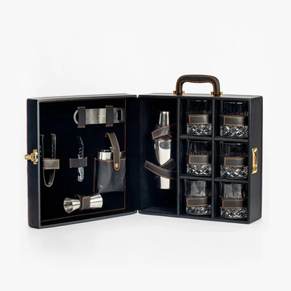 Luxury Black Portable Bar Set with Leather Case | 12-Piece Set