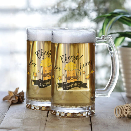Custom Glass Beer Mugs for Father | Present Ideas for Father | MugDog