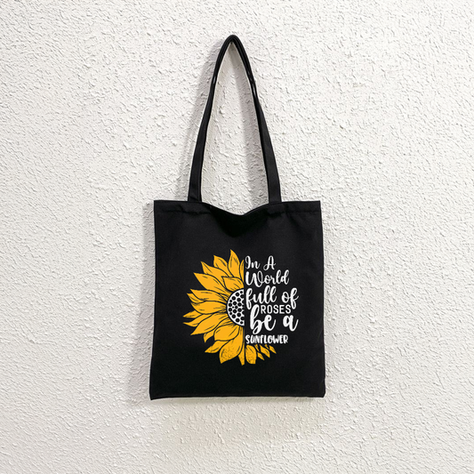 Mugdog Stylish Printed Tote Bag Featuring Sunflower print | Cosmos Lover Black Tote Bag for Women Mugdog- Buy Your Gifting Items