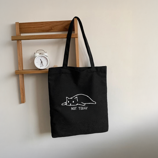 Mugdog Black Tote Bag for Lazy Cat Lovers | Stylish and Durable Tote Bags for Women