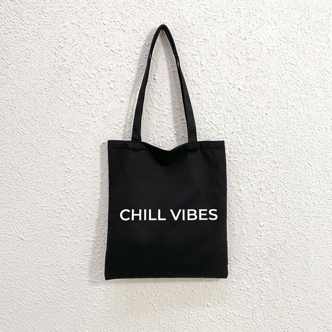Mugdog Stylish Printed Tote Bag Featuring Chill vibes print | Cosmos Lover Black Tote Bag for Women