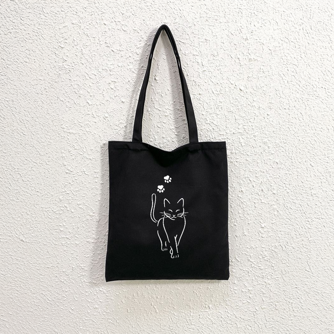 Mugdog Tote bags for cat lovers | Trendy Black Canvas Tote Bags for Women | Tote Bag for College Girls