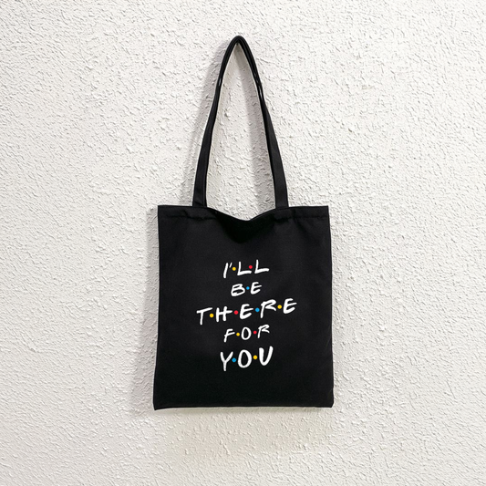 Mugdog Black Canvas Tote Bag for Women | F.R.I.E.N.D.S series dialogue print