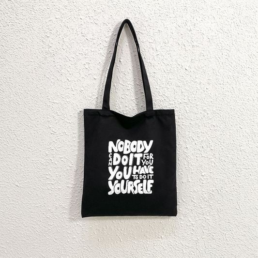 Mugdog Black Canvas Tote Bag for Women | Perfect for quote lovers
