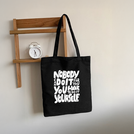 Mugdog Black Canvas Tote Bag for Women | Perfect for quote lovers