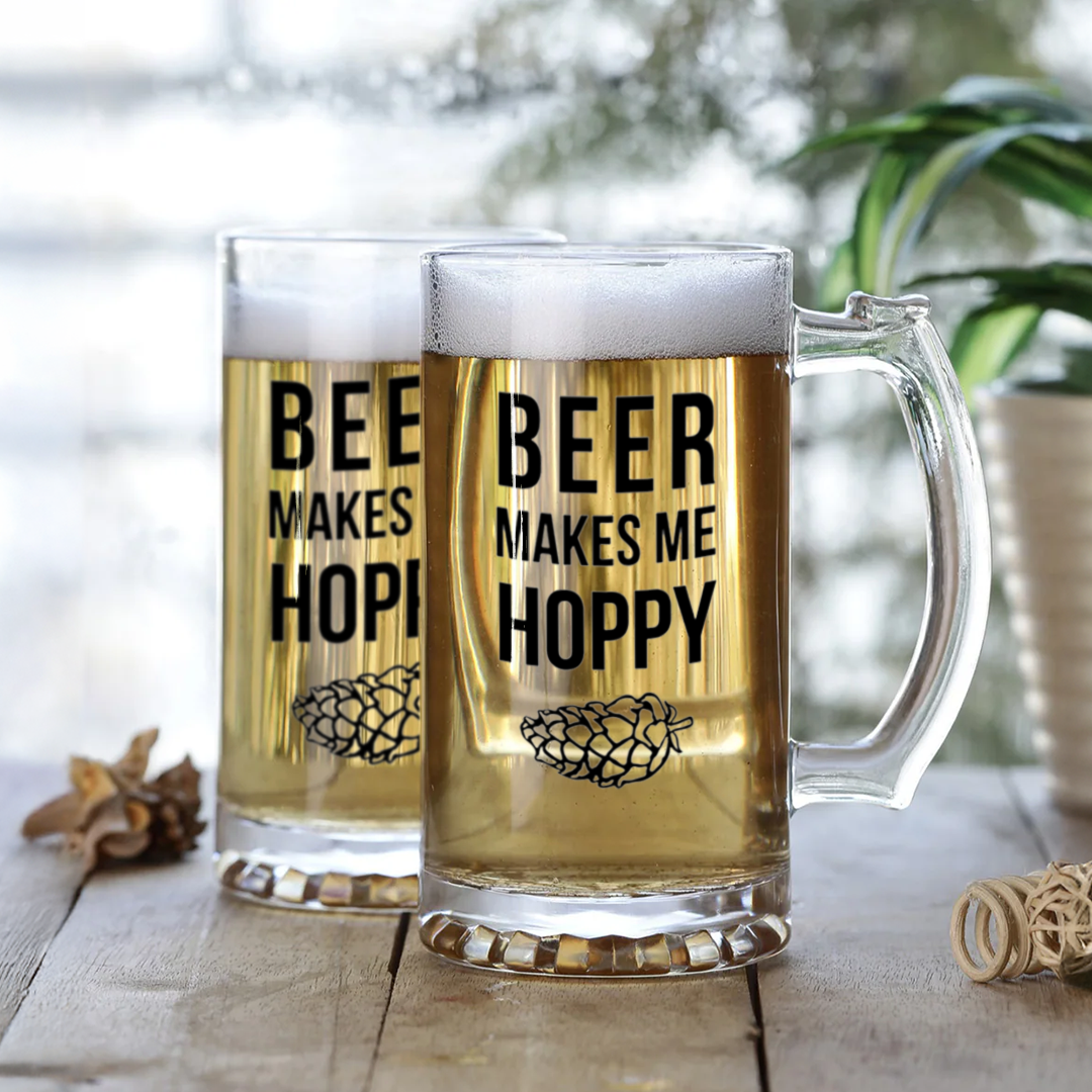 Funny Quote Beer Mug | "Beer Makes Me Happy" Personalized Mug for Beer Lovers