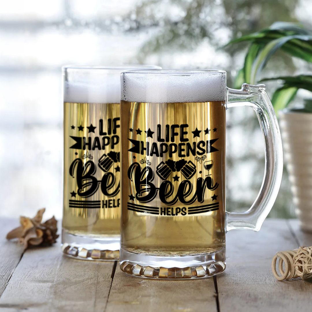 "Life Happens, Beer Helps" Quote Mug | Custom Beer Mug for Beer Lovers