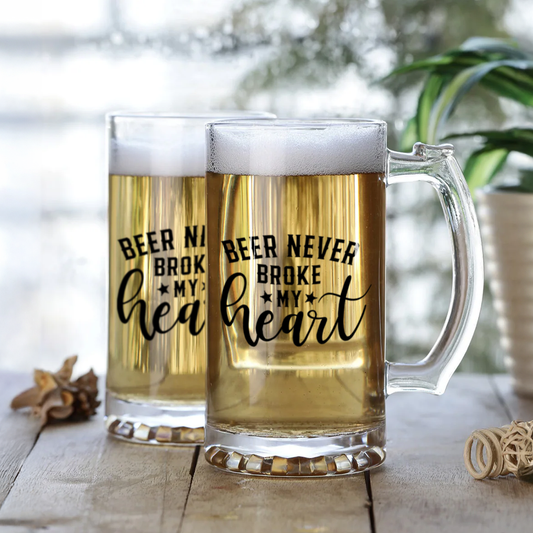 Custom Quote Beer Mug | "Beer Never Broke My Heart" Quote Mug