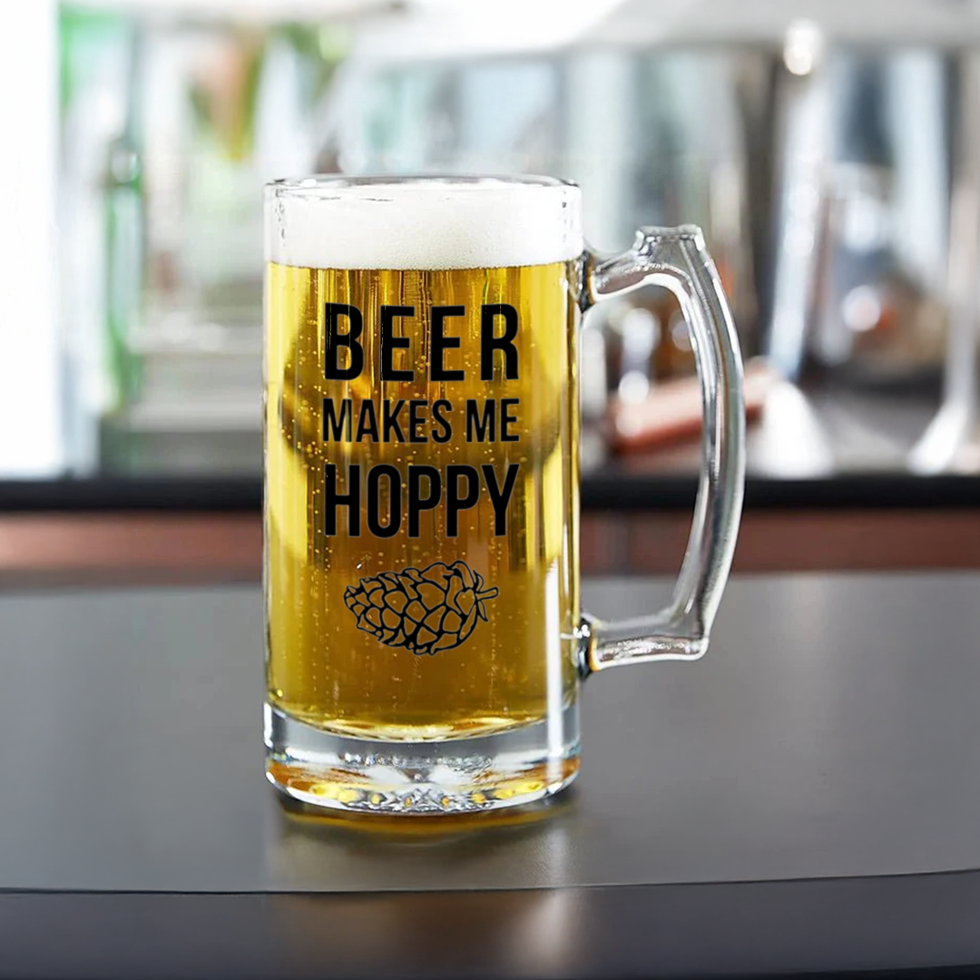 Funny Quote Beer Mug | "Beer Makes Me Happy" Personalized Mug for Beer Lovers