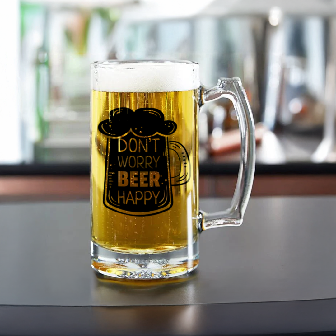 Don't Worry Beer Happy Mugs | Personalized Glass Mugs for Beer Lovers