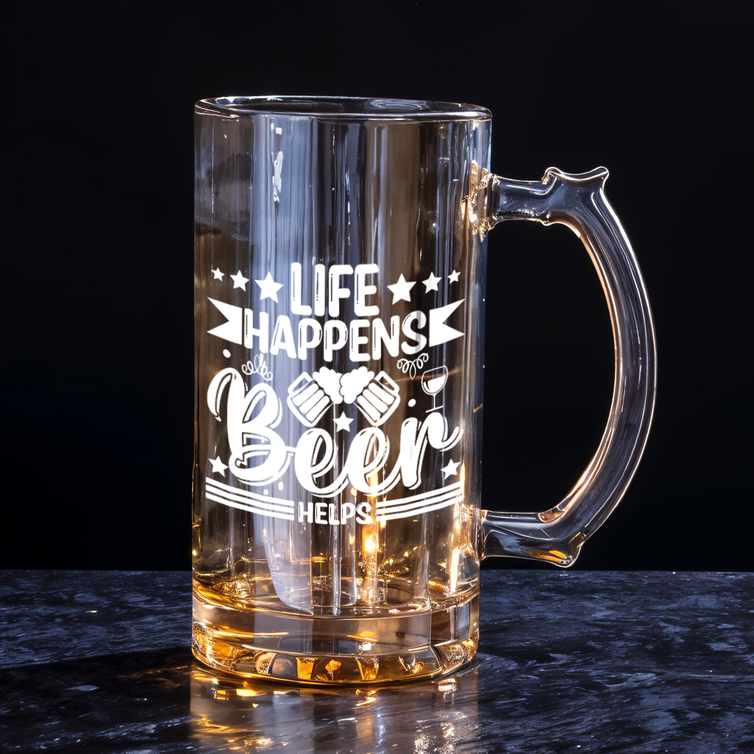 "Life Happens, Beer Helps" Quote Mug | Custom Beer Mug for Beer Lovers