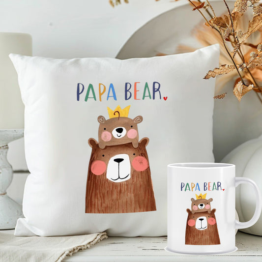 Papa Bear White Cushion with Mug Combo | Unique Gifts for Fathers | MugDog