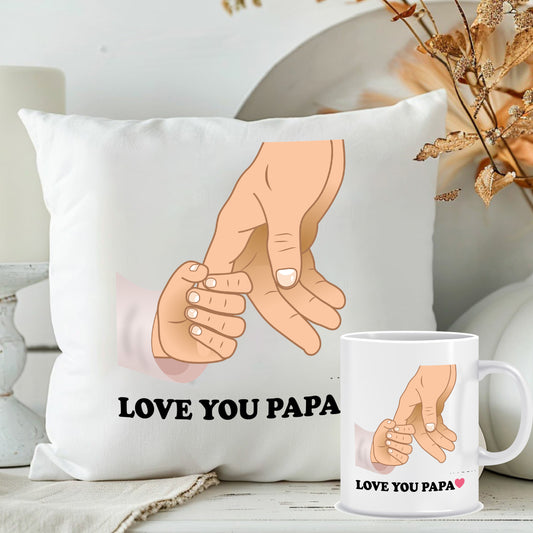 Love You Papa Cushion with Mug | Gift Combo Set for Dad | MugDog