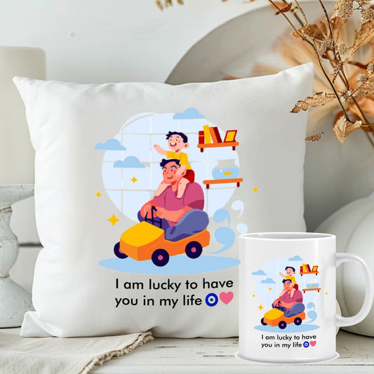 Cushion with Mug Combo | Custom Fathers Day Present | MugDog