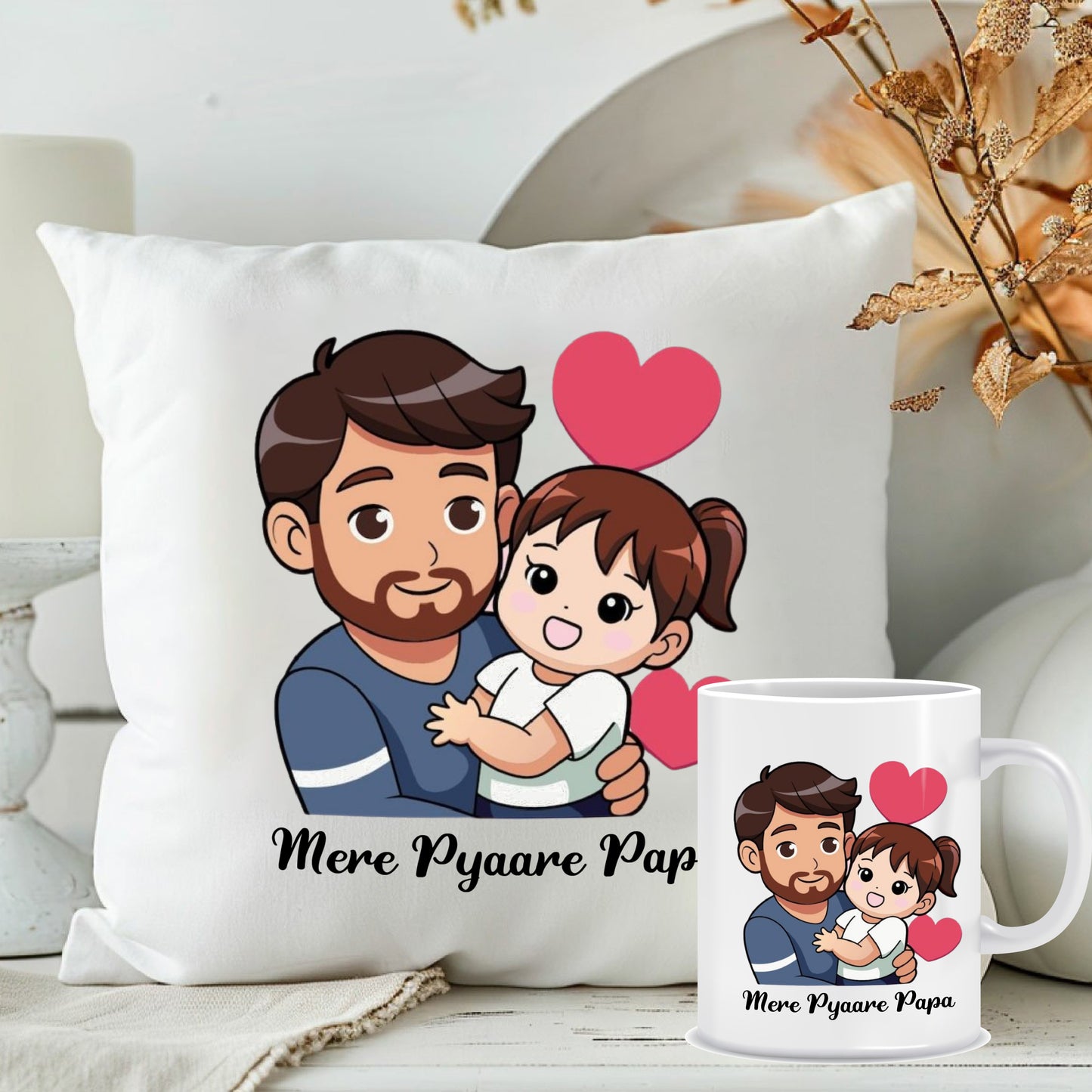 Mere Pyaare Papa Cushion with Mug | Combo Set for Father's Day Gift| MugDog
