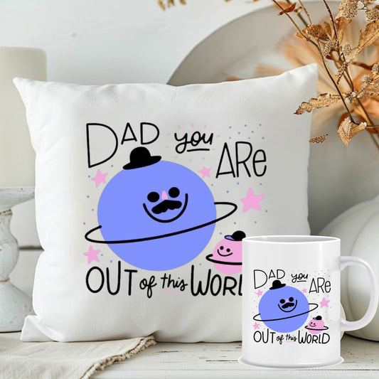 Printed White Cushion with Mug for Dad | Father's Day Gift Combo | MugDog
