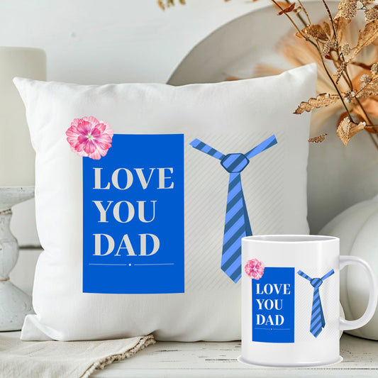 Love You Dad Cushion with Mug | Best Gift for Dad | MugDog
