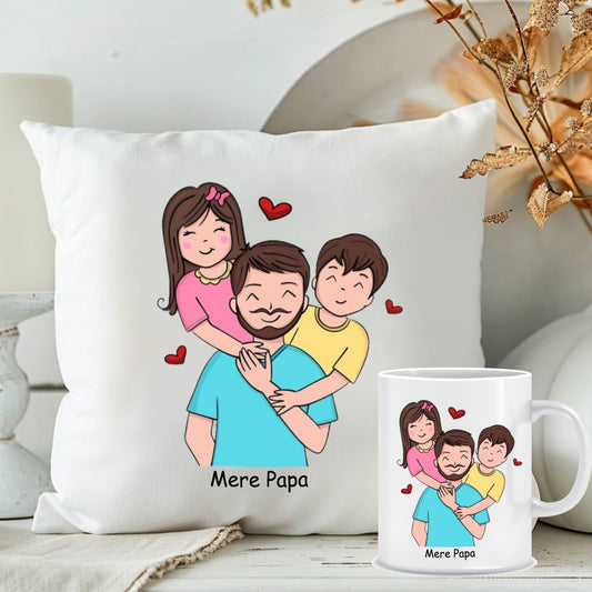 Personalised Father's Day Cushion with Mug | Father's Day Gift Combo | MugDog